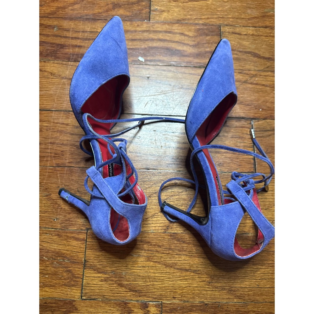 Charles‎ Jourdan Paris Blue Suede Pointed Toe Lace Up Ankle Tie Heels Size 6 - Picture 8 of 8